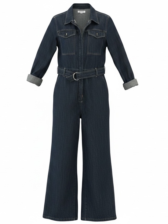 Free Assembly Pants - Women’s Dark Indigo Denim Jumpsuit with Belt